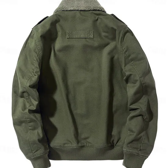 Outlet OUKU Men's Reindeer American US Flag Embroidered Fleece Jacket Cargo Jacket Long Sleeve Military Tactical Thermal Warm Coat Vintage Casual Style Cotton Bomber Jacket with Turn-down Collar khaki Army Green