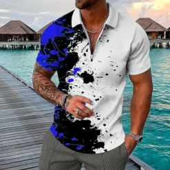 Clearance OUKU Men's Resort Hawaiian Polo Shirts Golf Shirt Short Sleeve Polo Shirts Collared Shirts Casual Beach Wear Vacation Wear Tropical Wear Party Outfits 3D Print Quarter Zip Polo White Blue Purple