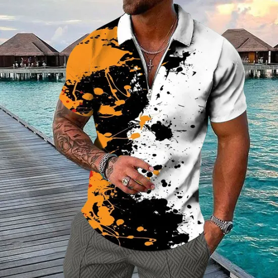 Clearance OUKU Men's Resort Hawaiian Polo Shirts Golf Shirt Short Sleeve Polo Shirts Collared Shirts Casual Beach Wear Vacation Wear Tropical Wear Party Outfits 3D Print Quarter Zip Polo White Blue Purple