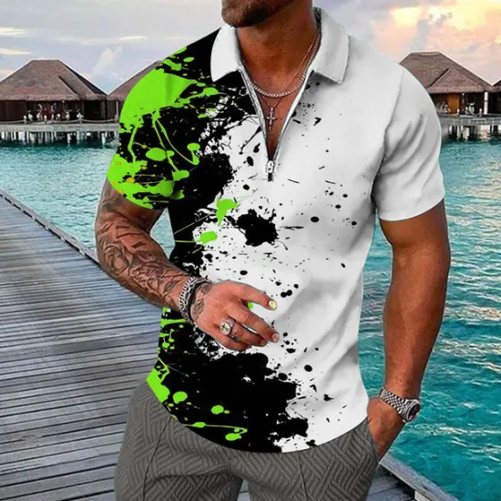 Clearance OUKU Men's Resort Hawaiian Polo Shirts Golf Shirt Short Sleeve Polo Shirts Collared Shirts Casual Beach Wear Vacation Wear Tropical Wear Party Outfits 3D Print Quarter Zip Polo White Blue Purple