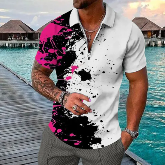 Clearance OUKU Men's Resort Hawaiian Polo Shirts Golf Shirt Short Sleeve Polo Shirts Collared Shirts Casual Beach Wear Vacation Wear Tropical Wear Party Outfits 3D Print Quarter Zip Polo White Blue Purple