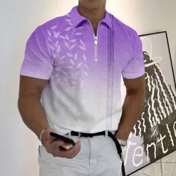 OUKU Men's Resort Hawaiian Polo Shirts Golf Shirt Short Sleeve Polo Shirts Collared Shirts Casual Beach Wear Vacation Wear Tropical Wear Party Outfits 3D Print Quarter Zip Polo Yellow Blue Purple