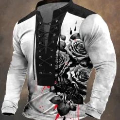 Discount OUKU Men's Rose Blood stains Sweatshirt Sweatshirt Long Sleeve Sweatshirt V Neck Print Party Drawstring Spring Fall White