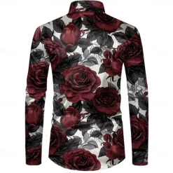 Sale OUKU Men's Rose Casual Shirt Button Up Shirt Long Sleeve Fashion Casual Party Casual Spring Fall Turndown Button Up Yellow Red Blue Purple