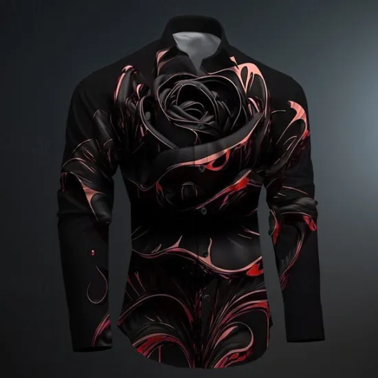 Outlet OUKU Men's Rose Geometric Pattern Button Up Shirt Printed Shirts Long Sleeve Subcultural Vacation Party Street Spring & Summer Turndown Print Button-Down Red Gold