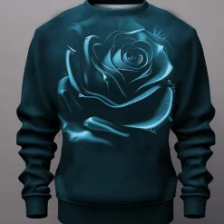 Hot OUKU Men's Rose Graphic Sweatshirts Golf Pullover Sweatshirt Long Sleeve Sweatshirt Crew Neck Fashion Daily Casual 3D Print Vacation Holiday Going out Print Spring & Fall