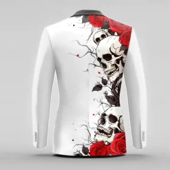 OUKU Men's Rose Skull Long Sleeve Turndown Artistic Party Evening Wear Dailywear Buttons 3D Print Multi Pocket White