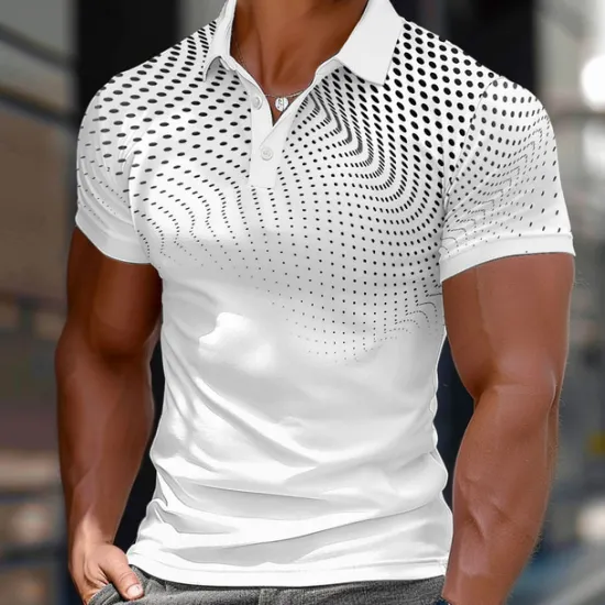 Online OUKU Men's Round Dots Geometic Polo Short Sleeve Polo Shirts Collared Shirts Casual School Outdoor Daily Wear Home Wear 3D Print Summer Purple Gray