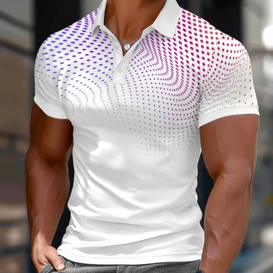 Online OUKU Men's Round Dots Geometic Polo Short Sleeve Polo Shirts Collared Shirts Casual School Outdoor Daily Wear Home Wear 3D Print Summer Purple Gray
