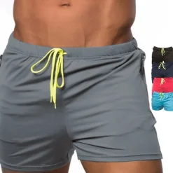 Discount OUKU Men's Running Shorts Athletic Shorts Drawstring with Phone Pocket Bottoms Sports & Outdoor Indoor Breathable Soft Quick Dry Gym Workout Running Walking Sportswear Activewear Solid Colored Black Red