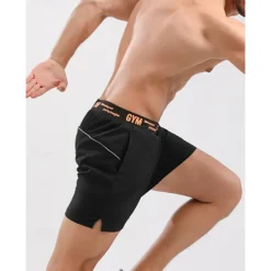 OUKU Men's Running Shorts Gym Shorts Going out Weekend Breathable Quick Dry Elastic Waist 2 in 1 Plain Short Gymnatics Casual Activewear Black White