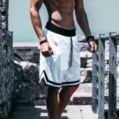 Hot OUKU Men's Running Shorts Workout Shorts Mesh Drawstring Bottoms Athletic Casual Cotton Breathable Moisture Wicking Soft Gym Workout Basketball Running Sportswear Activewear Stripes Black White Army Green