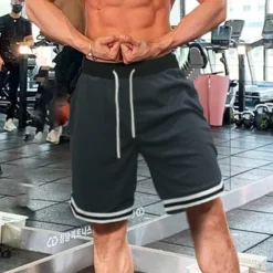 Hot OUKU Men's Running Shorts Workout Shorts Mesh Drawstring Bottoms Athletic Casual Cotton Breathable Moisture Wicking Soft Gym Workout Basketball Running Sportswear Activewear Stripes Black White Army Green