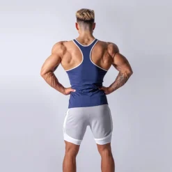 Sale OUKU Men's Running Tank Top Workout Tank Singlet Stripe-Trim Sleeveless Top Athletic Athleisure Summer Cotton Breathable Quick Dry Soft Fitness Performance Active Training Sportswear Activewear Stripes