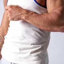 Sale OUKU Men's Running Tank Top Workout Tank Singlet Stripe-Trim Sleeveless Top Athletic Athleisure Summer Cotton Breathable Quick Dry Soft Fitness Performance Active Training Sportswear Activewear Stripes