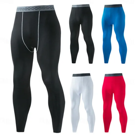 Clearance OUKU Men's Running Tights Leggings Compression Pants Base Layer Athletic Athleisure Spandex Breathable Quick Dry Moisture Wicking Fitness Gym Workout Running Sportswear Activewear Solid Colored Black