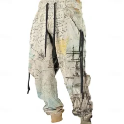 Online OUKU Men's Sailboat Sweatpants Joggers Pants Trousers Mid Waist Drawstring Elastic Waist Vintage Casual Outdoor Street Dailywear Pocket Spring Fall Winter 3D Print khaki