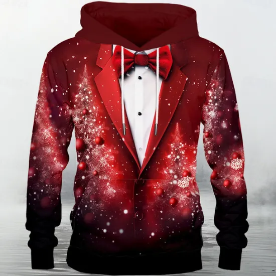 Sale OUKU Men's Santa Claus Hoodie Hoodies Sweatshirt Fashion Casual Long Sleeve Hooded Christmas Print Front Pocket Fall Winter Designer Drak Red