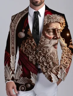 Clearance OUKU Men's Santa Claus Long Sleeve Turndown Business Work Wear to work Going out Buttons Print Multi Pocket
