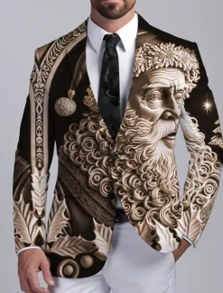 Clearance OUKU Men's Santa Claus Long Sleeve Turndown Business Work Wear to work Going out Buttons Print Multi Pocket