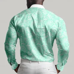 Best OUKU Men's Satin Shirt Dress Shirt Button Up Shirt Formal Vacation Pink Green Long Sleeve Turndown Summer Spring Clothing Apparel Buttons