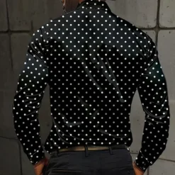 Online OUKU Men's Satin Shirt Dress Shirt Button Up Shirt Polka Dot Vacation Daily Black Blue Long Sleeve Turndown Summer Spring Clothing Apparel Buttons