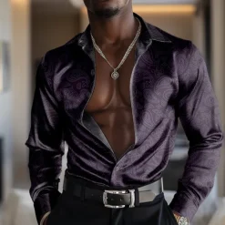 OUKU Men's Satin Shirt Dress Shirt Button Up Shirt Paisley Vacation Daily Black Yellow Red Blue Long Sleeve Turndown Fall Spring & Summer Clothing Apparel Button Up