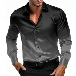 Clearance OUKU Men's Satin Shirt Dress Shirt Button Up Shirt Formal Vacation Pink Blue Orange Green Long Sleeve Turndown Summer Spring Clothing Apparel Buttons
