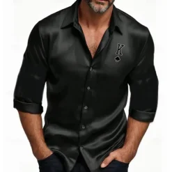 Outlet OUKU Men's Satin Shirt Dress Shirt Button Up Shirt Vacation Party Black White Yellow Pink Long Sleeve Turndown Fall Spring & Summer Clothing Apparel Print