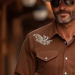 Clearance OUKU Men's Scroll Floral Print Ethnic Shirt Western Shirt Cowboy Shirt Long Sleeve Vintage Retro Outdoor Casual WorkWear Summer Spring Fall Turndown Front Two Pockets Button Up Shirts Black Brown