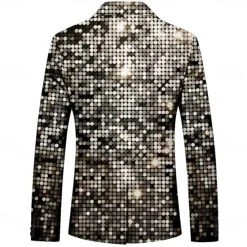 New OUKU Men's Sequin Long Sleeve Turndown Artistic Party Evening Wear Daily Buttons Multi Pocket Silver
