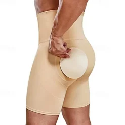Best OUKU Men's Shapewear Going out Weekend Soft Tummy Control Hip Lift Up Body Sculpting Plain Short Gymnatics Casual Activewear Black Khaki