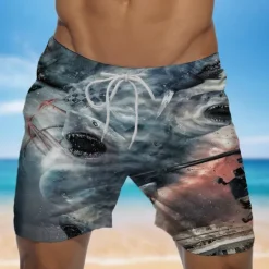 OUKU Men's Shark Graphic Prints Swim Shorts Board Shorts Swimming Trunks Mid Waist Hawaiian Boho Casual Daily Holiday Drawstring with Mesh lining Elastic Waist Designer Clothing Apparel