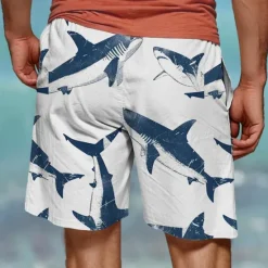 Clearance OUKU Men's Shark Marine Life Swimming Trunks Board Shorts Swim Shorts Mid Waist Vacation Hawaiian Holiday Vacation Holiday Beach Drawstring with Mesh lining Elastic Waist Designer Clothing Apparel