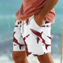 Clearance OUKU Men's Shark Marine Life Swimming Trunks Board Shorts Swim Shorts Mid Waist Vacation Hawaiian Holiday Vacation Holiday Beach Drawstring with Mesh lining Elastic Waist Designer Clothing Apparel