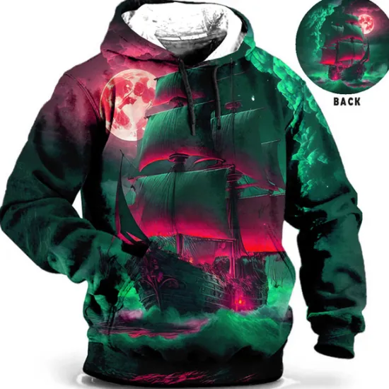 Discount OUKU Men's Ship Graphic Prints Hoodie Hoodies Sweatshirt Daily Classic Long Sleeve Hooded Holiday Going out Streetwear Blue Brown Print Spring & Fall Designer