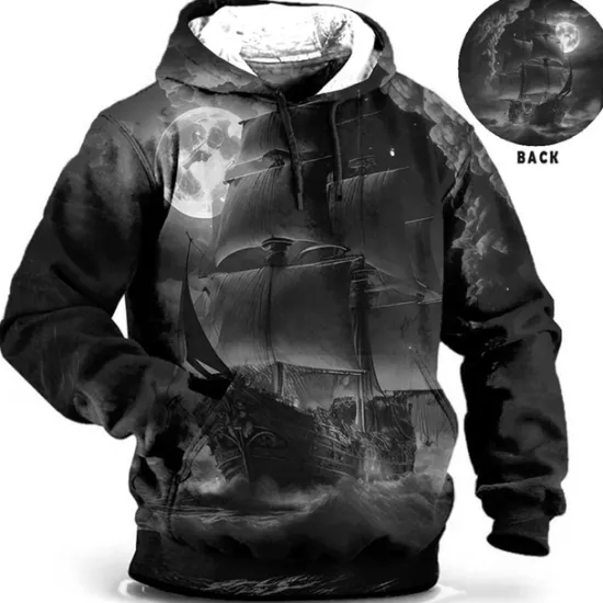 Discount OUKU Men's Ship Graphic Prints Hoodie Hoodies Sweatshirt Daily Classic Long Sleeve Hooded Holiday Going out Streetwear Blue Brown Print Spring & Fall Designer