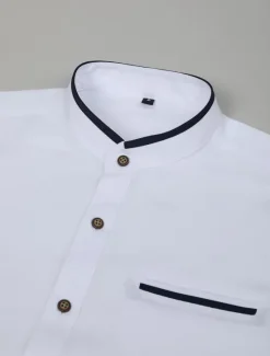 New OUKU Men's Shirt Band Collar Shirt Dress Shirt Oxford Shirt Button Up Shirt Wedding Vacation White Navy Blue Gray Light Blue Long Sleeve Standing Collar Spring & Summer Clothing Apparel Front Pocket