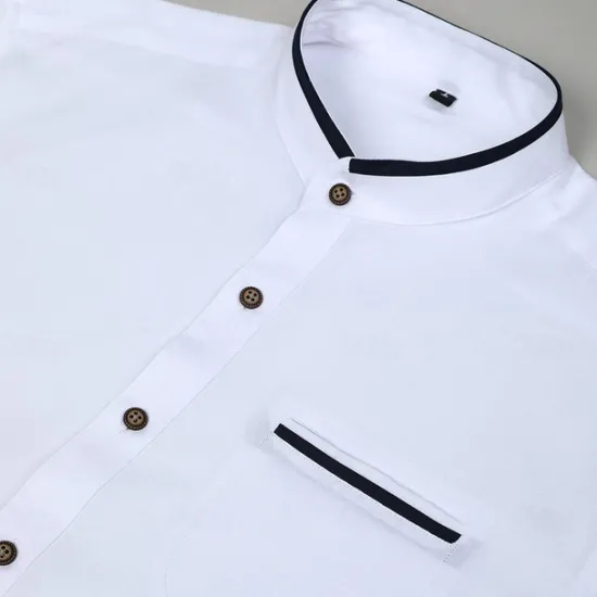Best OUKU Men's Shirt Band Collar Shirt Dress Shirt Button Up Shirt Oxford Shirt Patchwork Wedding Vacation White Navy Blue Blue Gray Long Sleeve Standing Collar Spring & Summer Clothing Apparel Front Pocket
