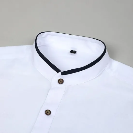 Best OUKU Men's Shirt Band Collar Shirt Dress Shirt Button Up Shirt Oxford Shirt Patchwork Wedding Vacation White Navy Blue Blue Gray Long Sleeve Standing Collar Spring & Summer Clothing Apparel Front Pocket