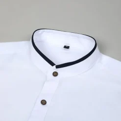 New OUKU Men's Shirt Band Collar Shirt Dress Shirt Oxford Shirt Button Up Shirt Patchwork Wedding Vacation Light Blue White Navy Blue Gray Long Sleeve Standing Collar Spring & Summer Clothing Apparel Front