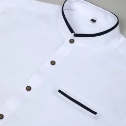 New OUKU Men's Shirt Band Collar Shirt Dress Shirt Oxford Shirt Button Up Shirt Patchwork Wedding Vacation Light Blue White Navy Blue Gray Long Sleeve Standing Collar Spring & Summer Clothing Apparel Front