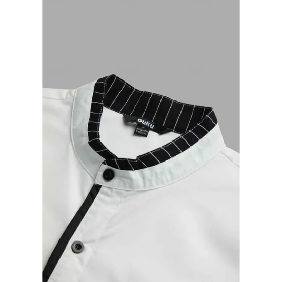 Best OUKU Men's Shirt Band Collar Shirt Summer Shirt Dress Shirt Button Up Shirt Casual Shirt White Burgundy Blue Long Sleeve Stripes Stand Collar Daily Vacation Splice Clothing Apparel Cotton Cotton Blend