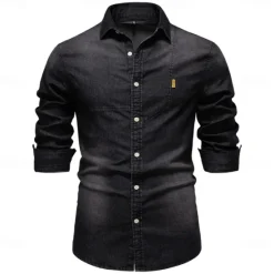 Outlet OUKU Men's Shirt Black Dark Blue Light Blue Long Sleeve Solid Color Rolled collar Outdoor Causal Buttons Clothing Apparel Daily Casual Daily Leisure