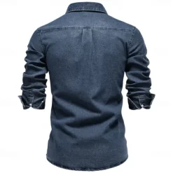 Outlet OUKU Men's Shirt Black Dark Blue Light Blue Long Sleeve Solid Color Rolled collar Outdoor Causal Buttons Clothing Apparel Daily Casual Daily Leisure