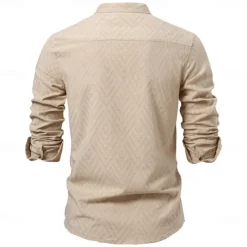 Hot OUKU Men's Shirt Black White khaki Long Sleeve Solid Color Standing Collar Outdoor Causal Buttons Clothing Apparel Daily Casual Daily Leisure