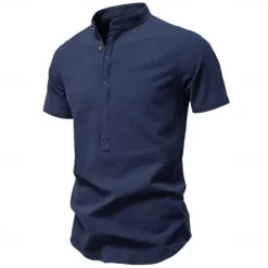 Sale OUKU Men's Shirt Black White Navy Blue Blue Beige Long Sleeve Solid Color Standing Collar Outdoor Causal Buttons Clothing Apparel Daily Casual Daily Leisure