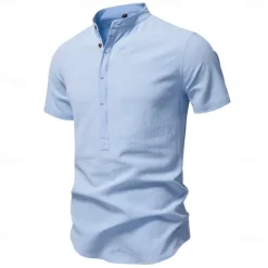 Sale OUKU Men's Shirt Black White Navy Blue Blue Beige Long Sleeve Solid Color Standing Collar Outdoor Causal Buttons Clothing Apparel Daily Casual Daily Leisure