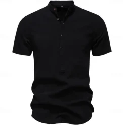 Sale OUKU Men's Shirt Black White Navy Blue Blue Beige Long Sleeve Solid Color Standing Collar Outdoor Causal Buttons Clothing Apparel Daily Casual Daily Leisure