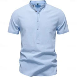 Sale OUKU Men's Shirt Black White Navy Blue Blue Beige Long Sleeve Solid Color Standing Collar Outdoor Causal Buttons Clothing Apparel Daily Casual Daily Leisure